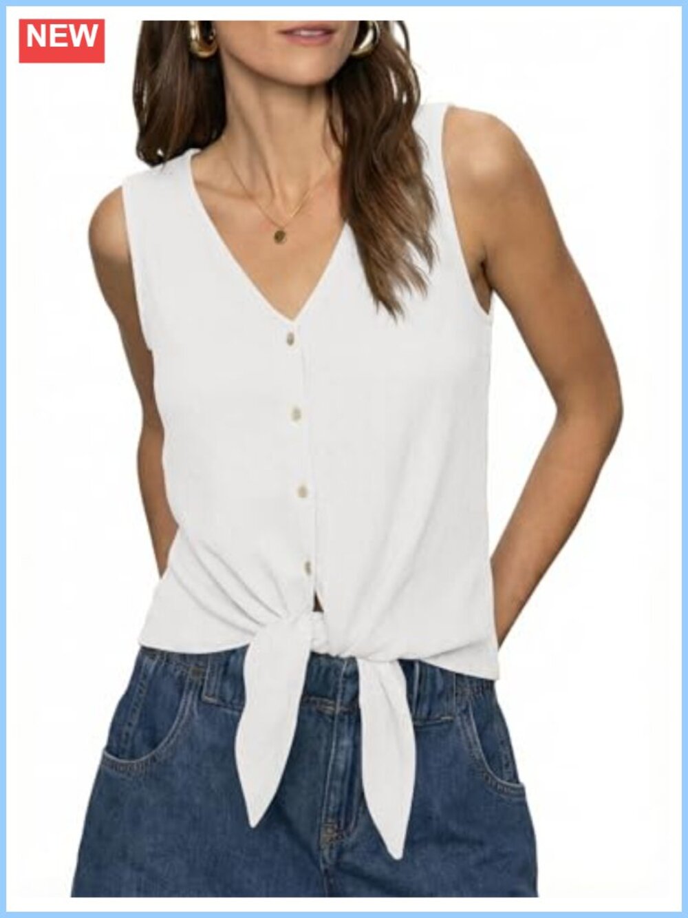 Women's Tie Front Button Down Sleeveless Summer Tank Top Textured Knit